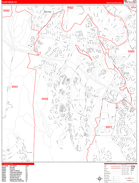 Aliso Viejo Zip Code Wall Map